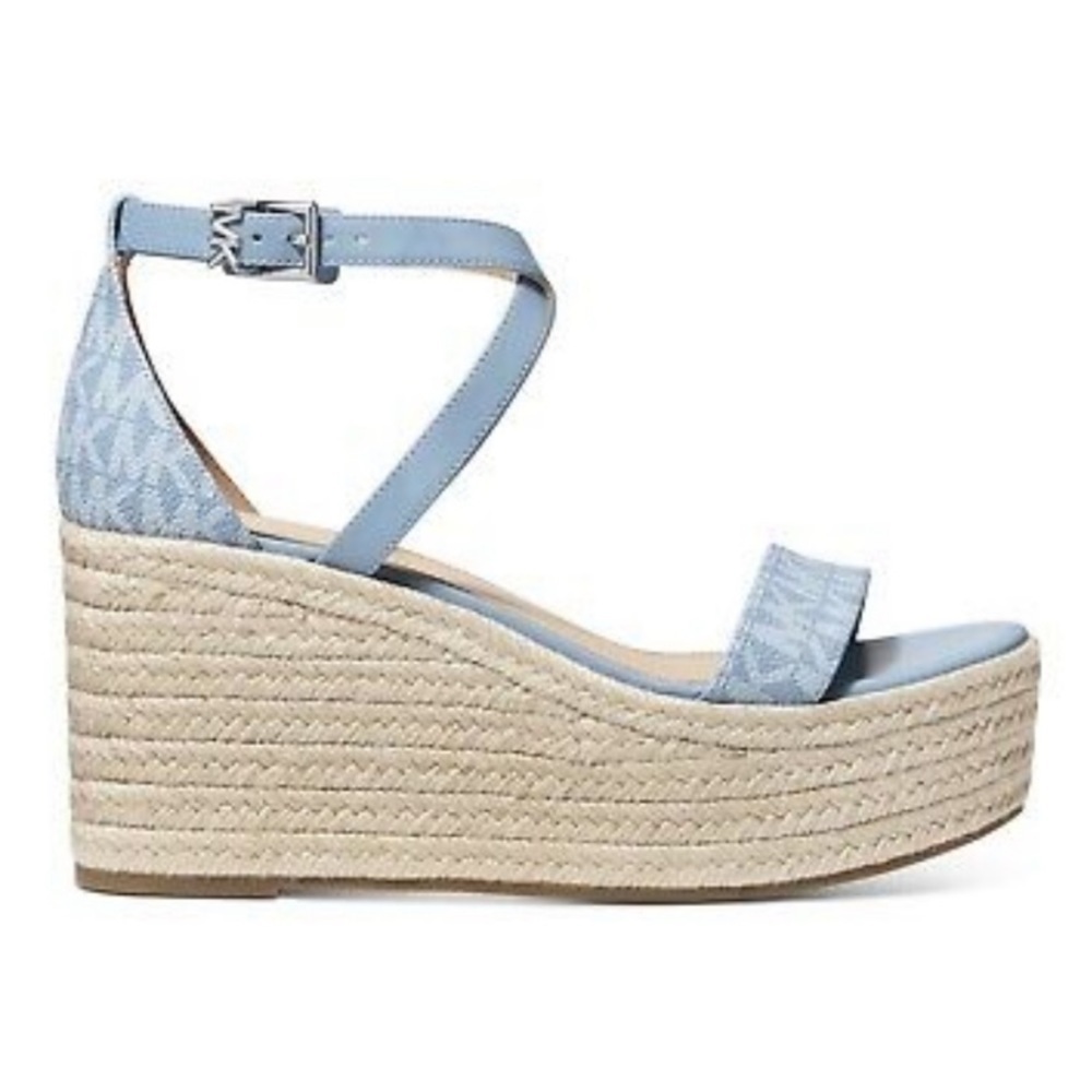 - MICHAEL KORS Serena chambray Espadrille Wedge Sandals NWT 9.5 - Picture 2 of 3